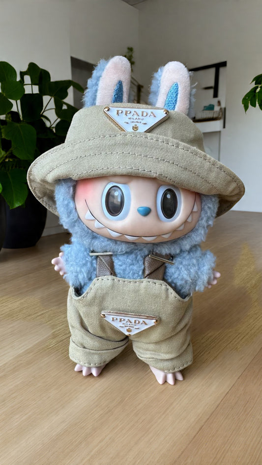 Tan Bucket Hat and Overalls Set