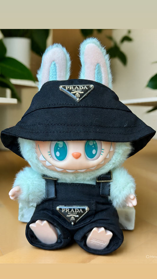 Black Bucket Hat and Overalls Set